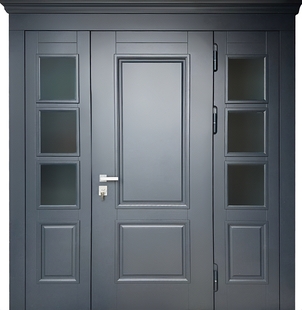 Входная группа с остеклением, терморазрывом, карнизом и панелями МДФ RAL